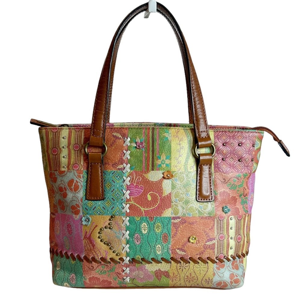 Vintage Leather Fossil Patchwork Hand Bag 1954 Collection Multi Boho Retro 90's